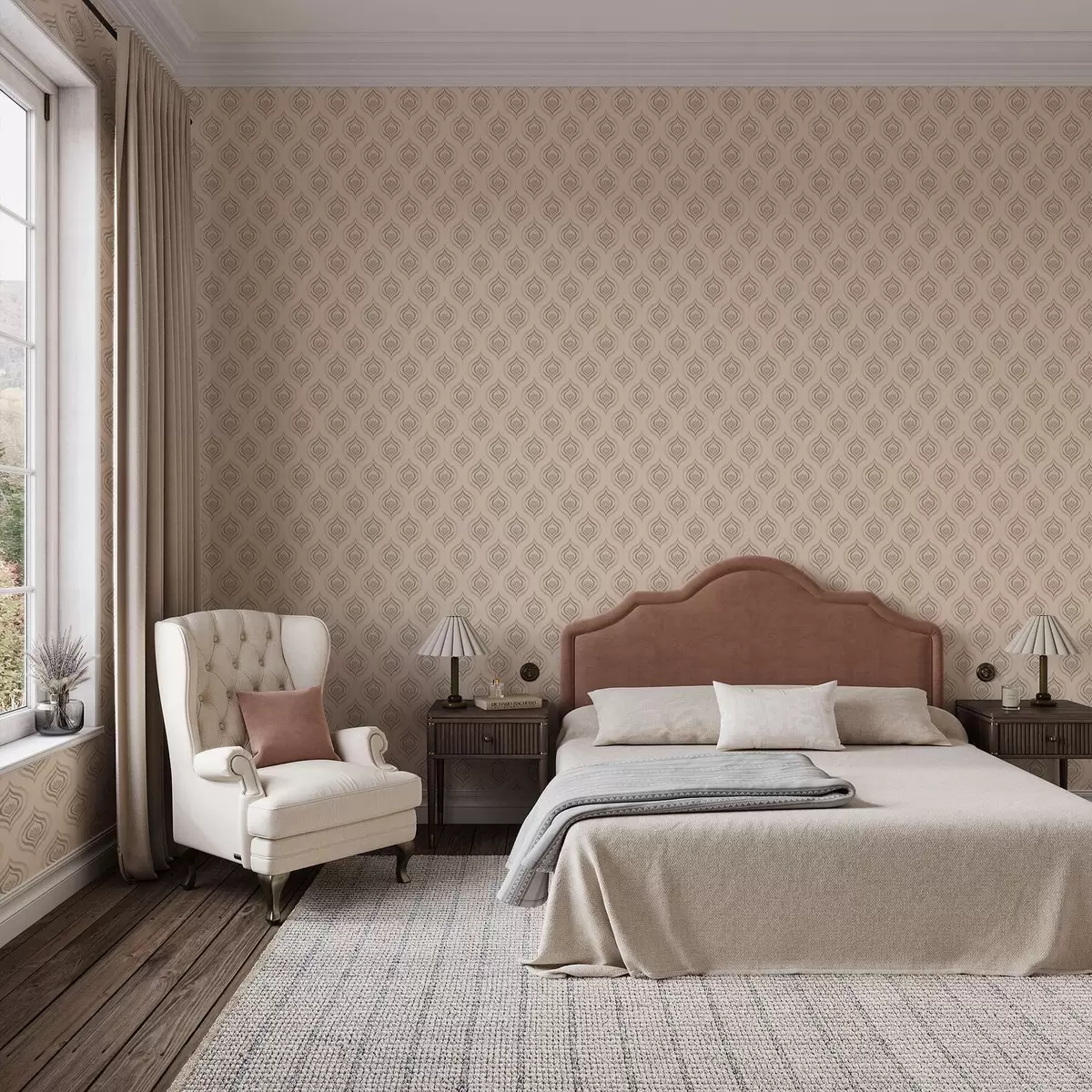 Wallpaper Powdery droplet motifs with a flower on a warm background a00977v2