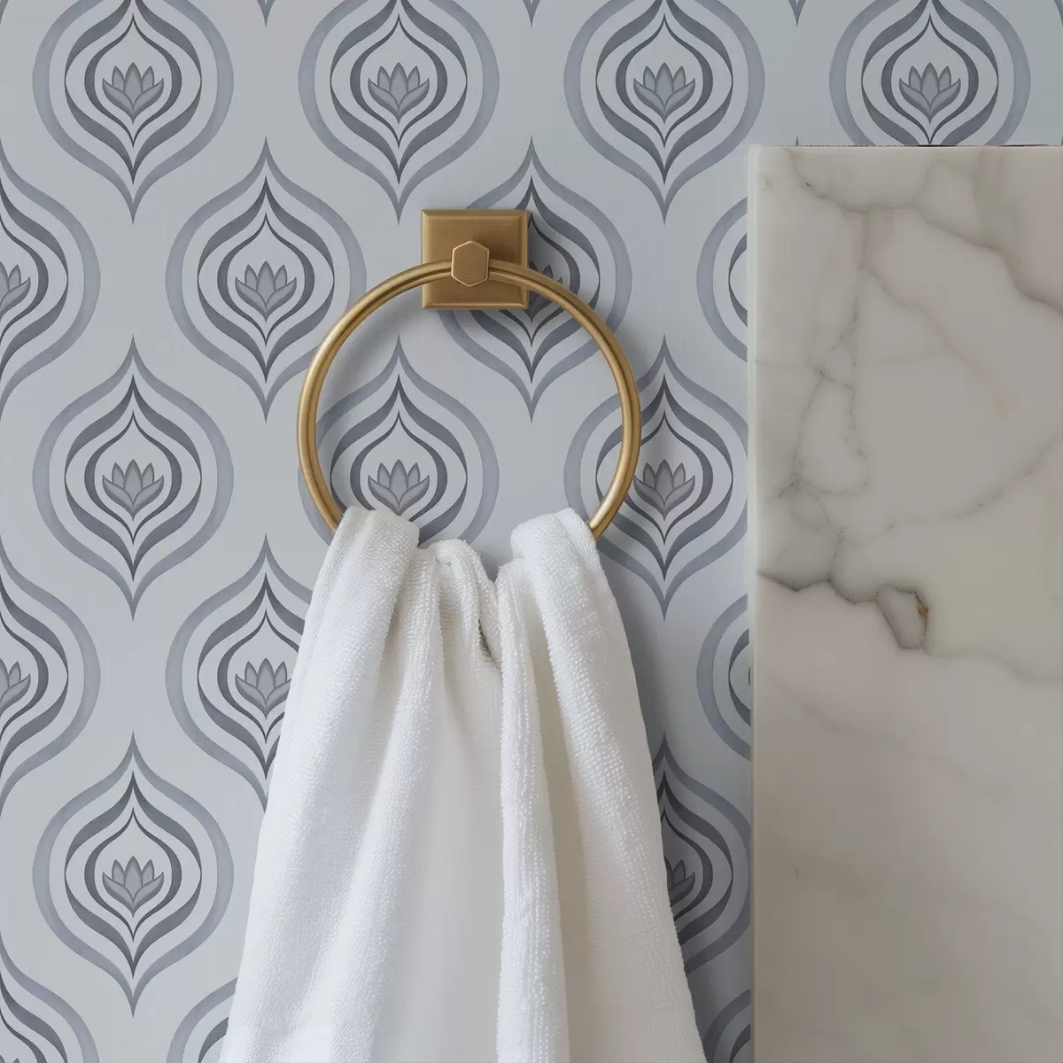 Wallpaper Cool drop motif with a flower in grey-blue tones a00977v3