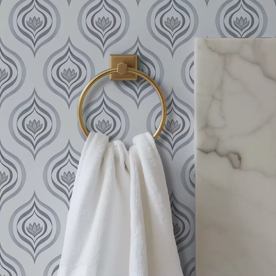 wall murals Cool drop motif with a flower in grey-blue tones a00977v3