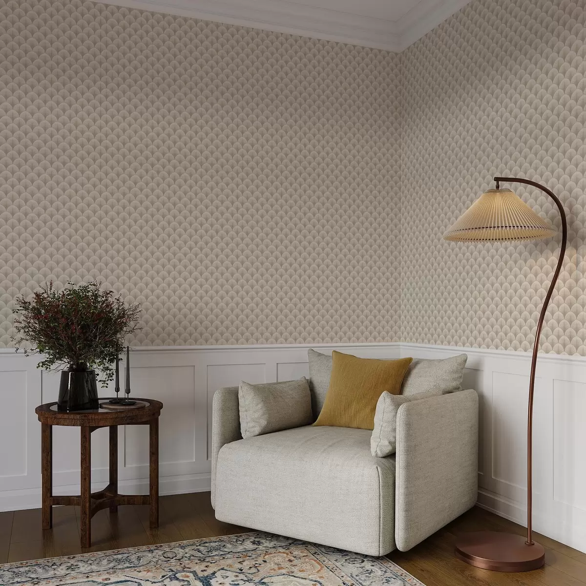 Wallpaper Beige fan arches with fine rays on a light background a00978