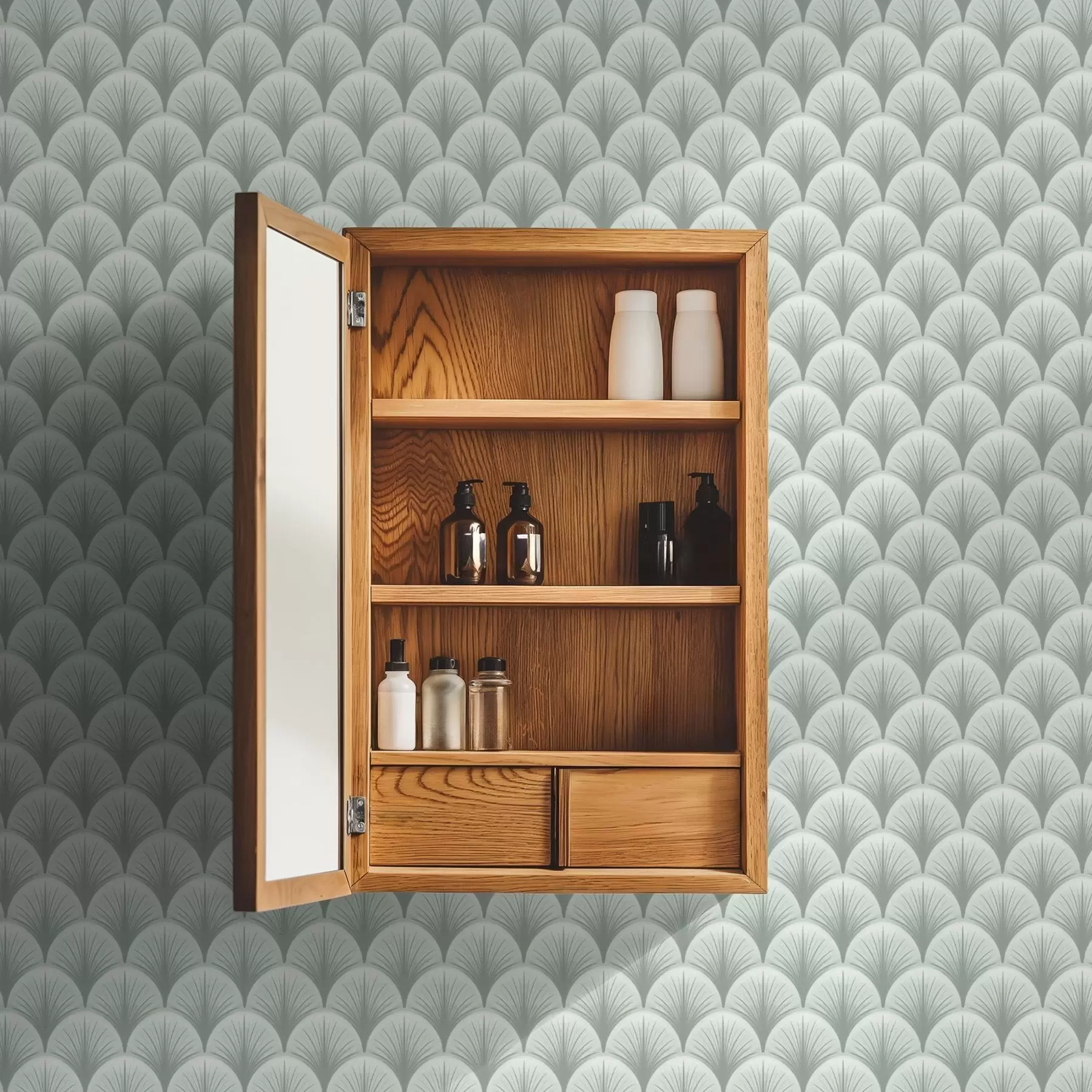 wall murals Mint fan arches with rays on a soft greenish background a00978v2