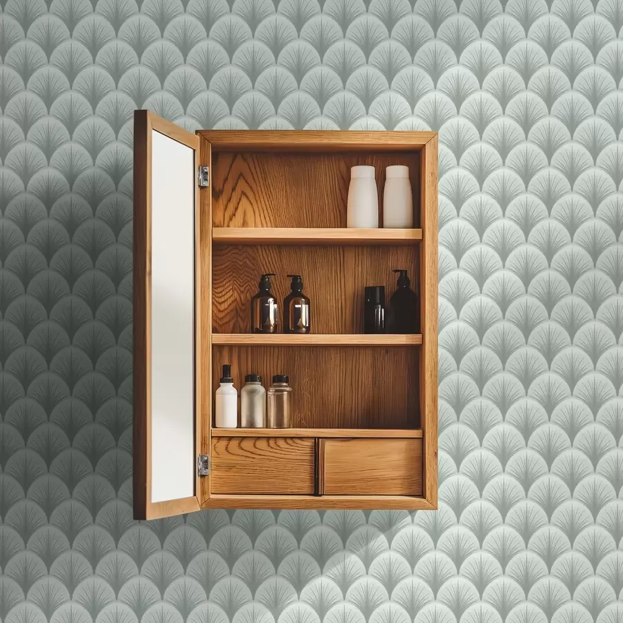 wall murals Mint fan arches with rays on a soft greenish background a00978v2