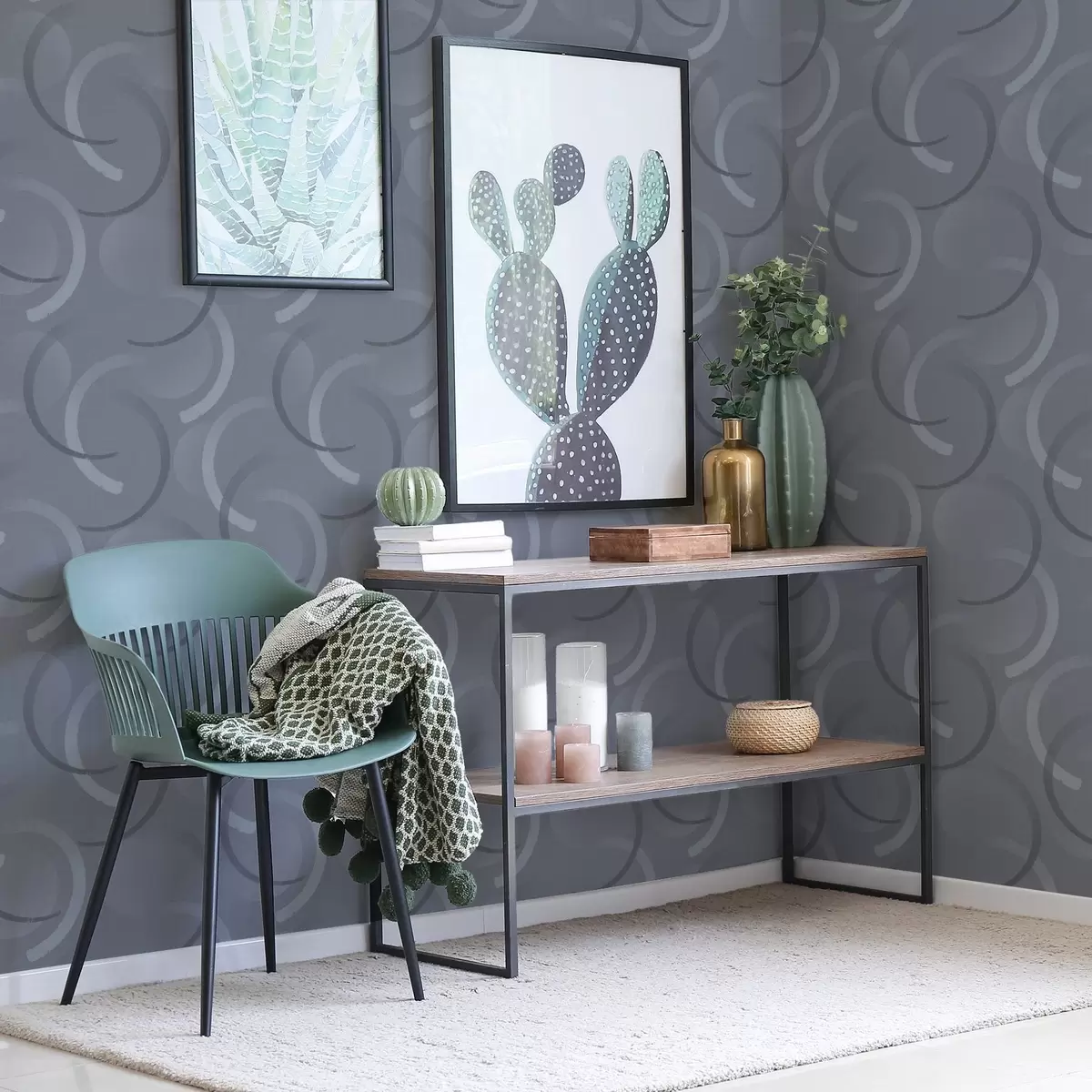 Wallpaper Grey half circles and blurred circles on a textured background a00981