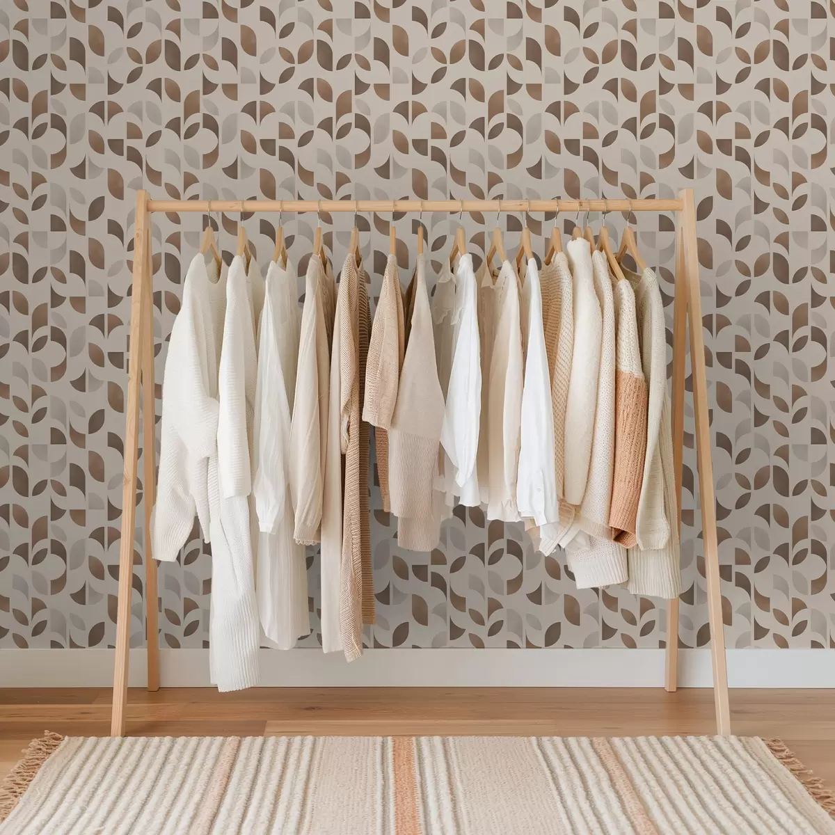 Wallpaper Rhythm of half circles and leaves in warm caramel brown tones a00986v1