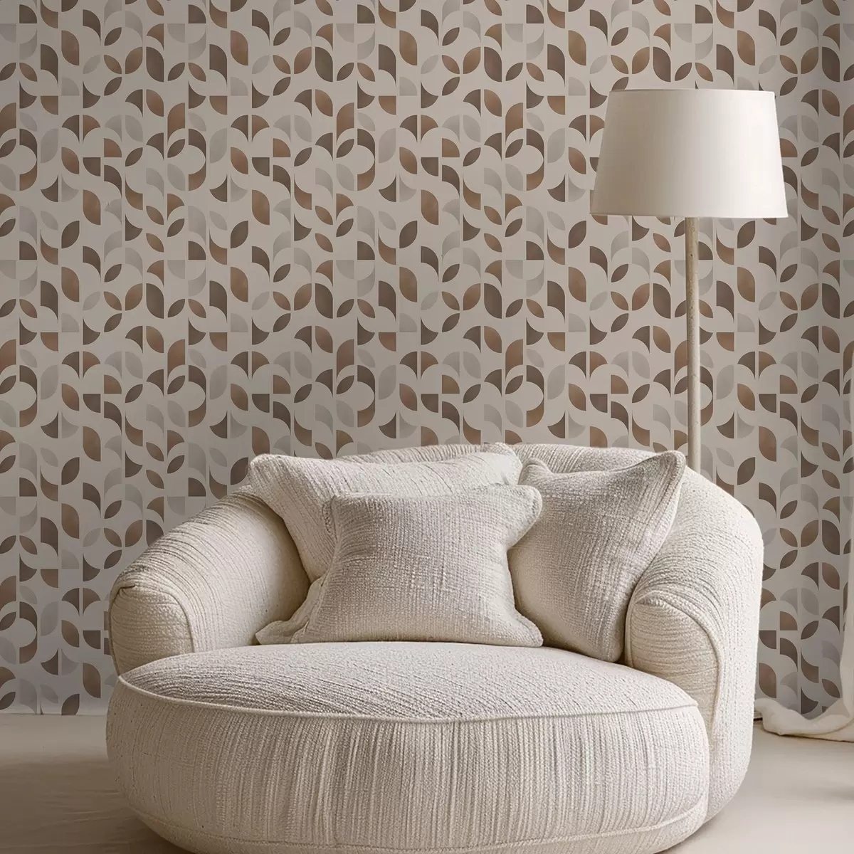 Wallpaper Rhythm of half circles and leaves in warm caramel brown tones a00986v1