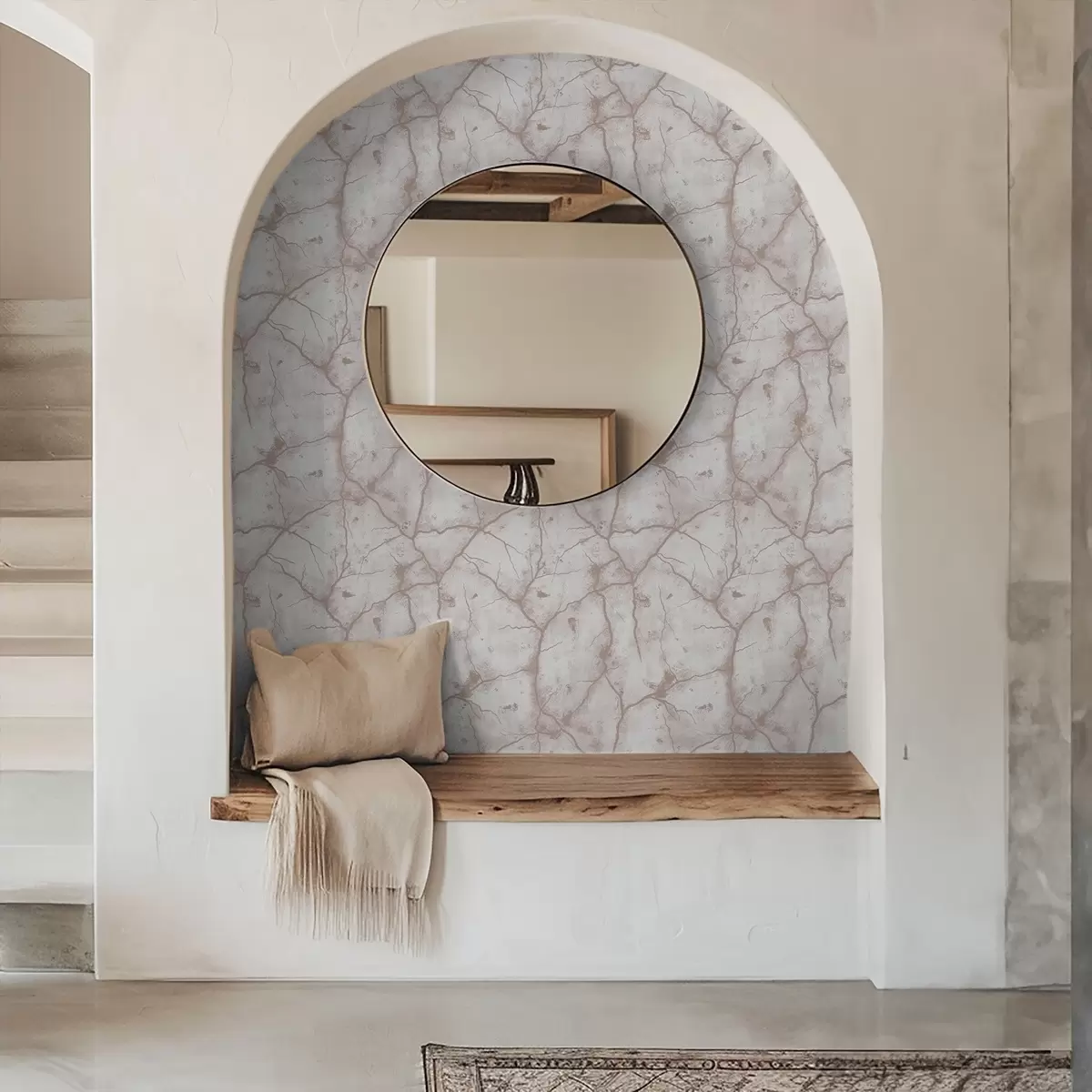 Wallpaper Light concrete with a lace of pink cracks and spots a00987