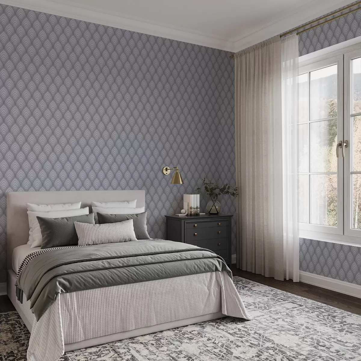 Wallpaper Volumetric grey scale-like arches with a soft gradient a00989