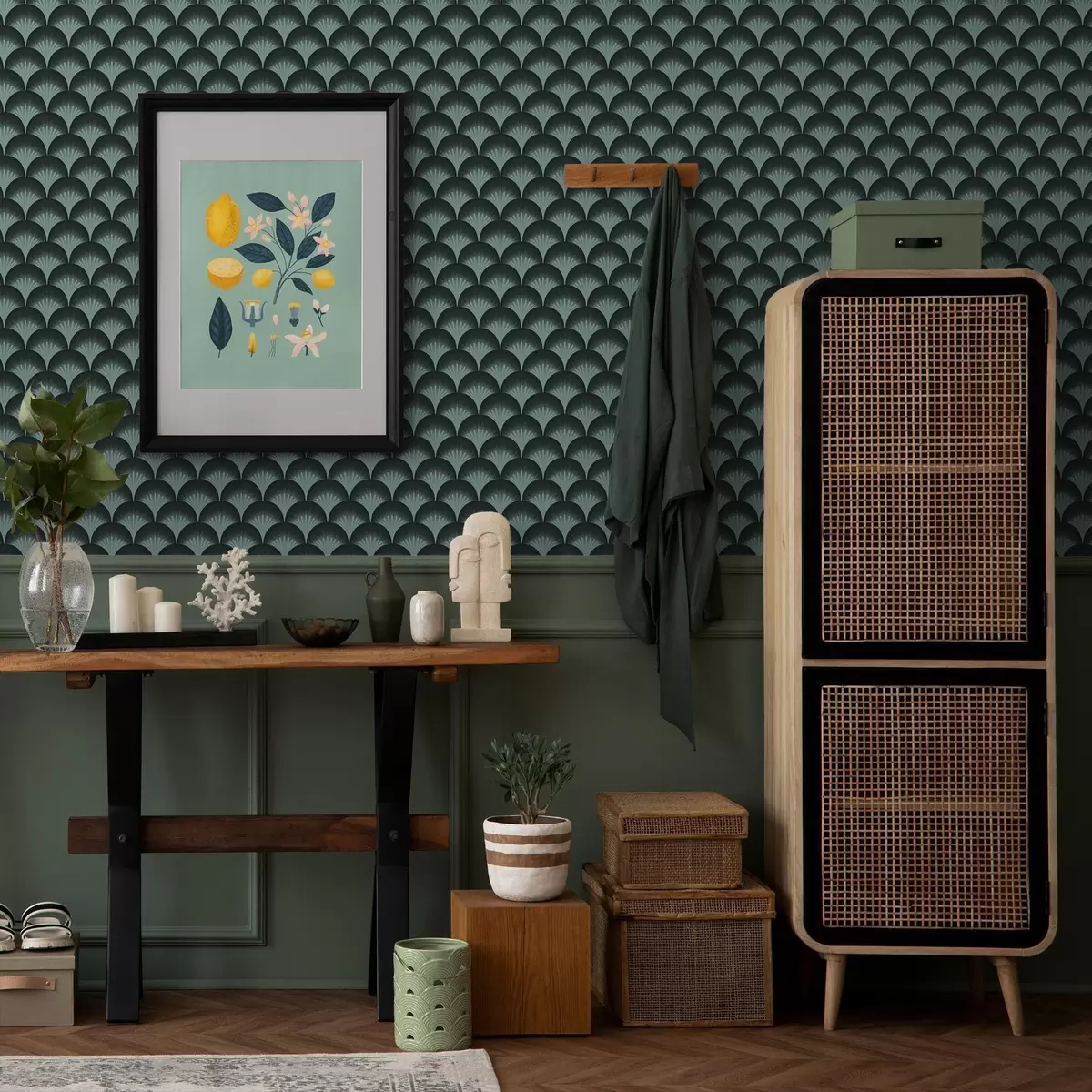 Wallpaper Contrasting mint fans on an almost black background a00990