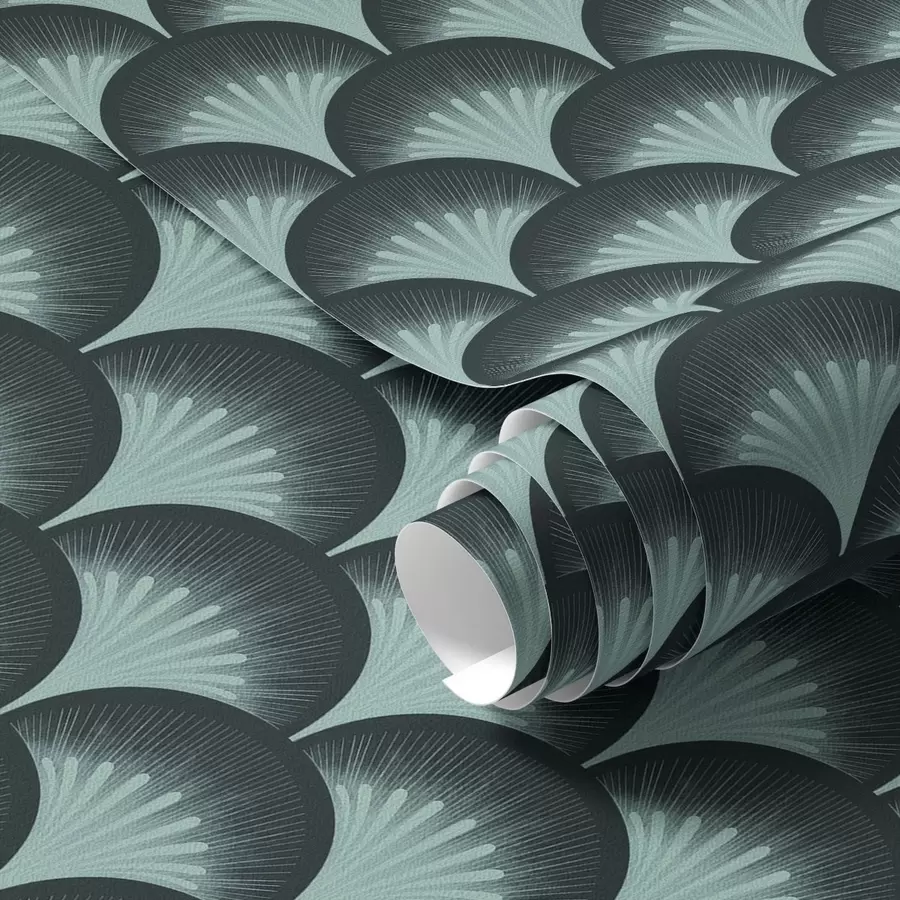 wall murals Contrasting mint fans on an almost black background a00990