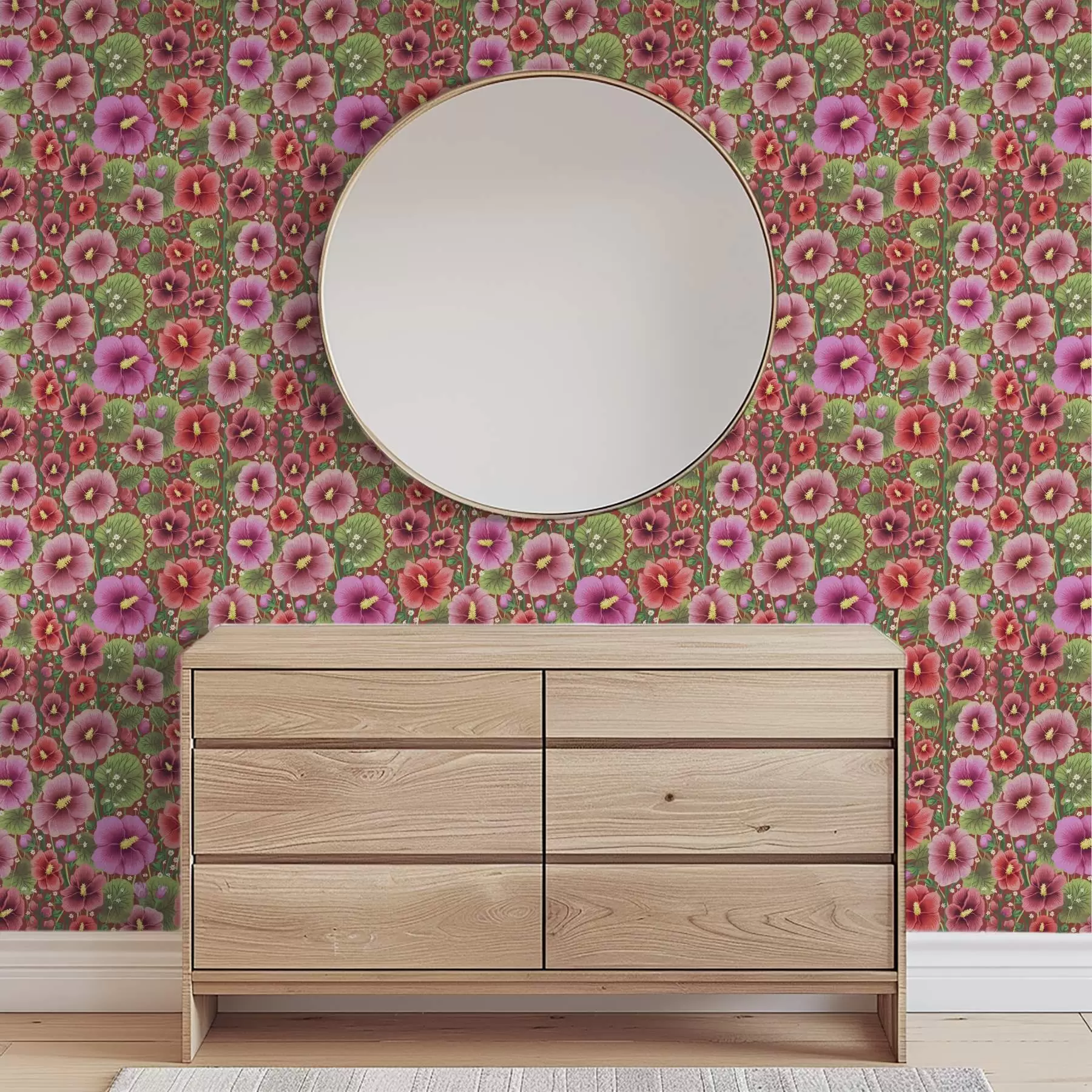 wall murals Blooming hibiscus on a warm brownish-red background a00993v1