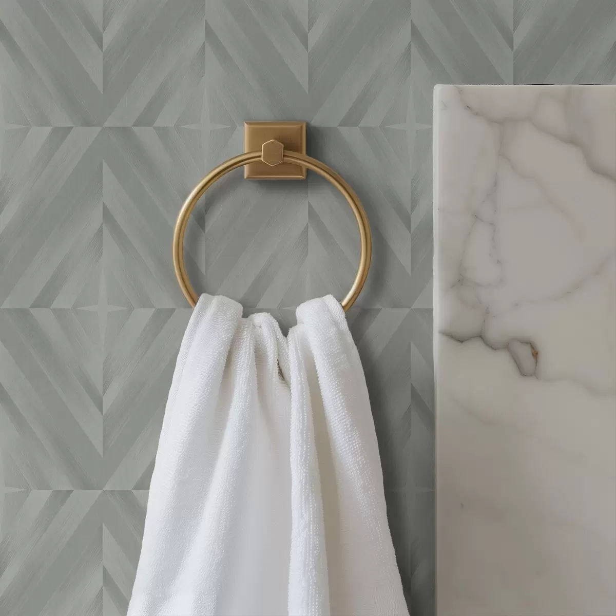 Wallpaper Diagonal strokes forming squares in a mint-grey palette a00983v1