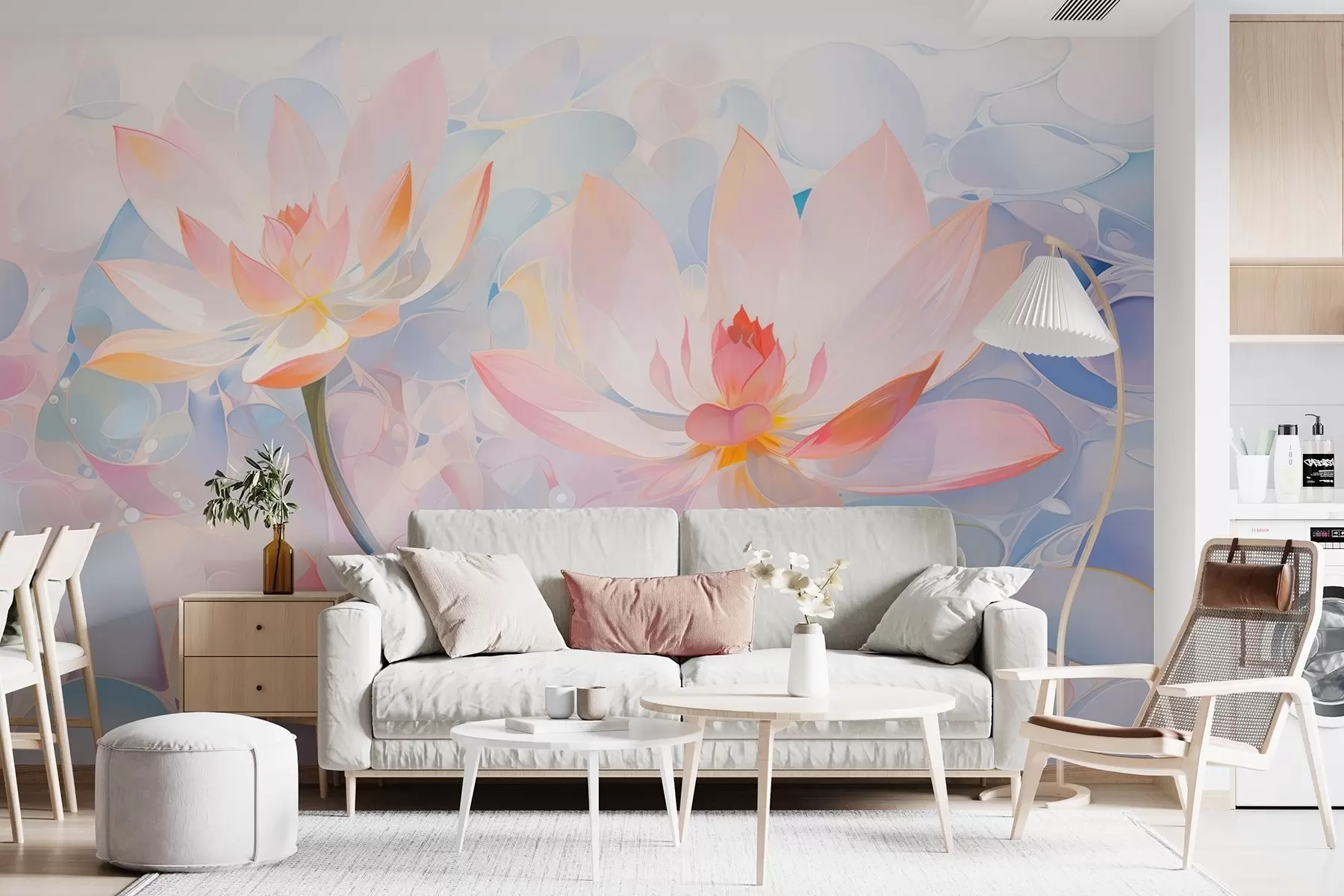 wall murals Soft pastel lotus flowers in watercolor style w09512