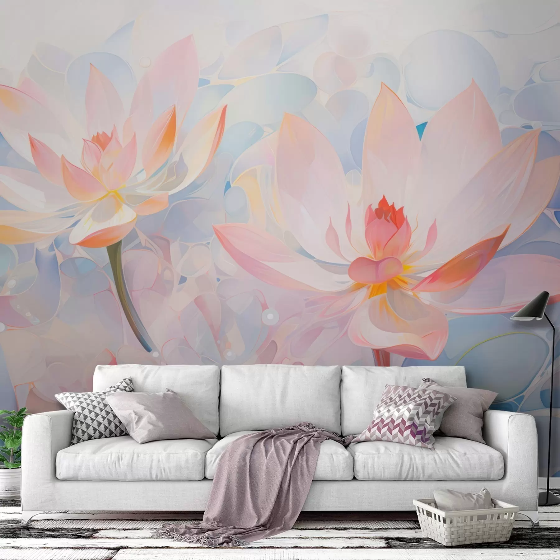 wall murals Soft pastel lotus flowers in watercolor style w09512
