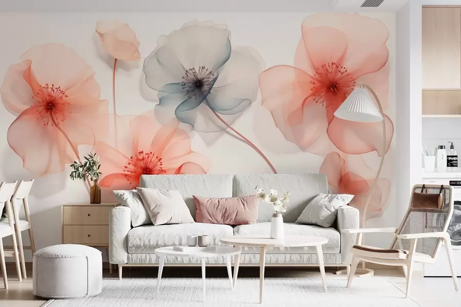wall murals Translucent flowers in red and blue tones w09515