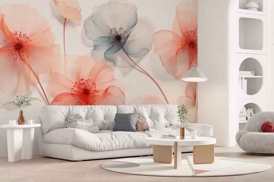 wall murals Translucent flowers in red and blue tones w09515