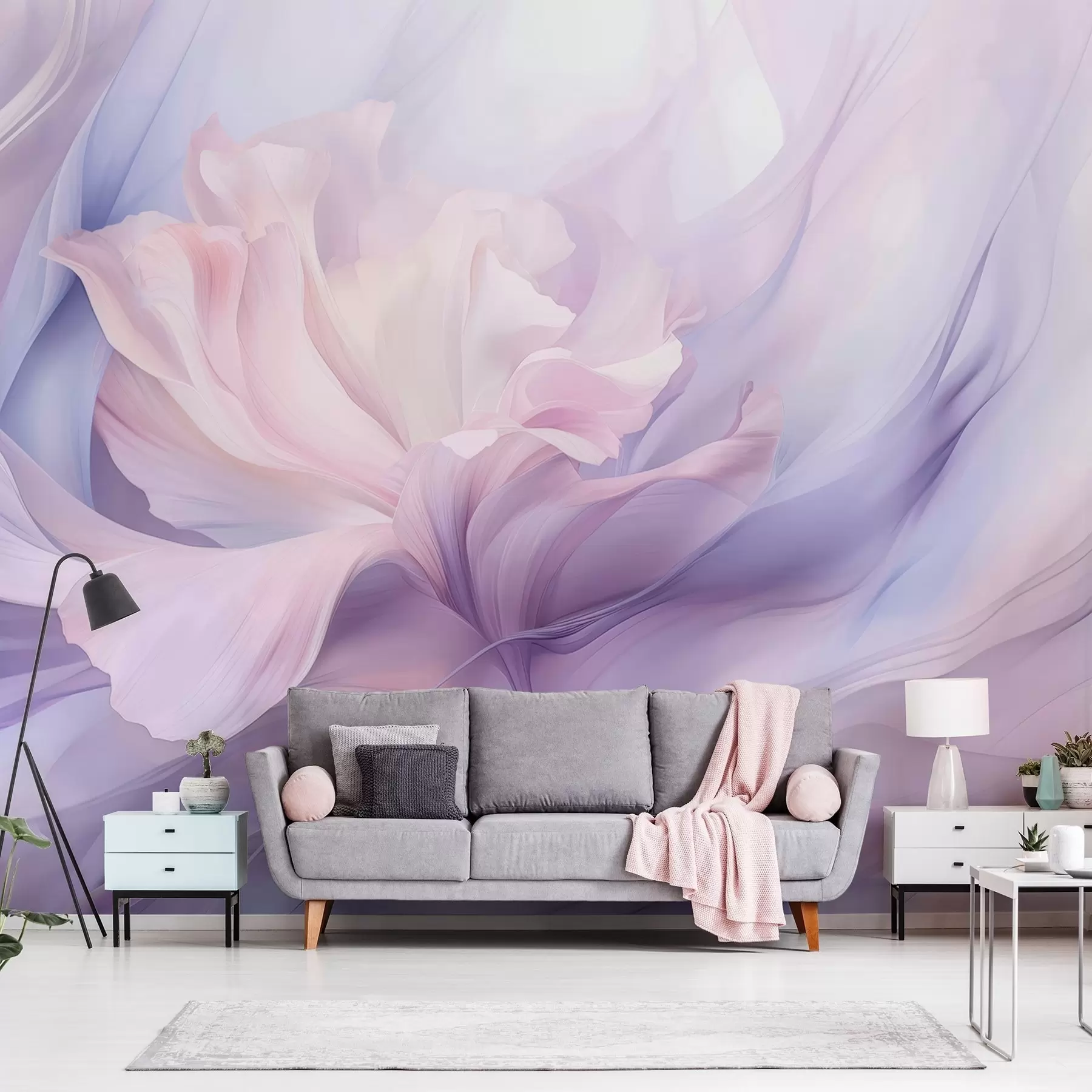 wall murals Gentle petal haze: an airy flower in a pastel-lilac mist w09517