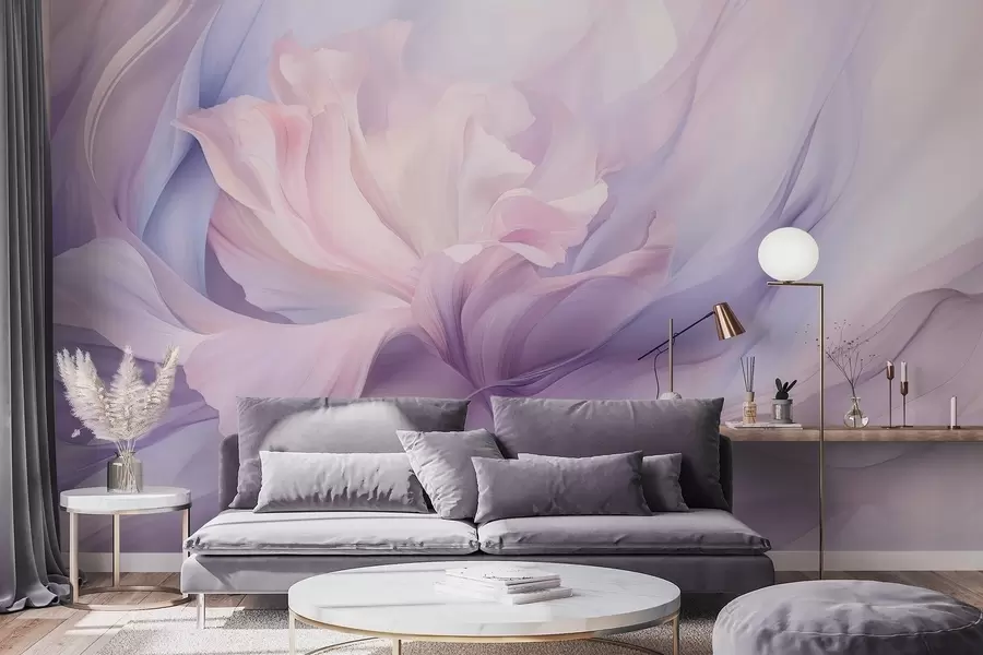 wall murals Gentle petal haze: an airy flower in a pastel-lilac mist w09517
