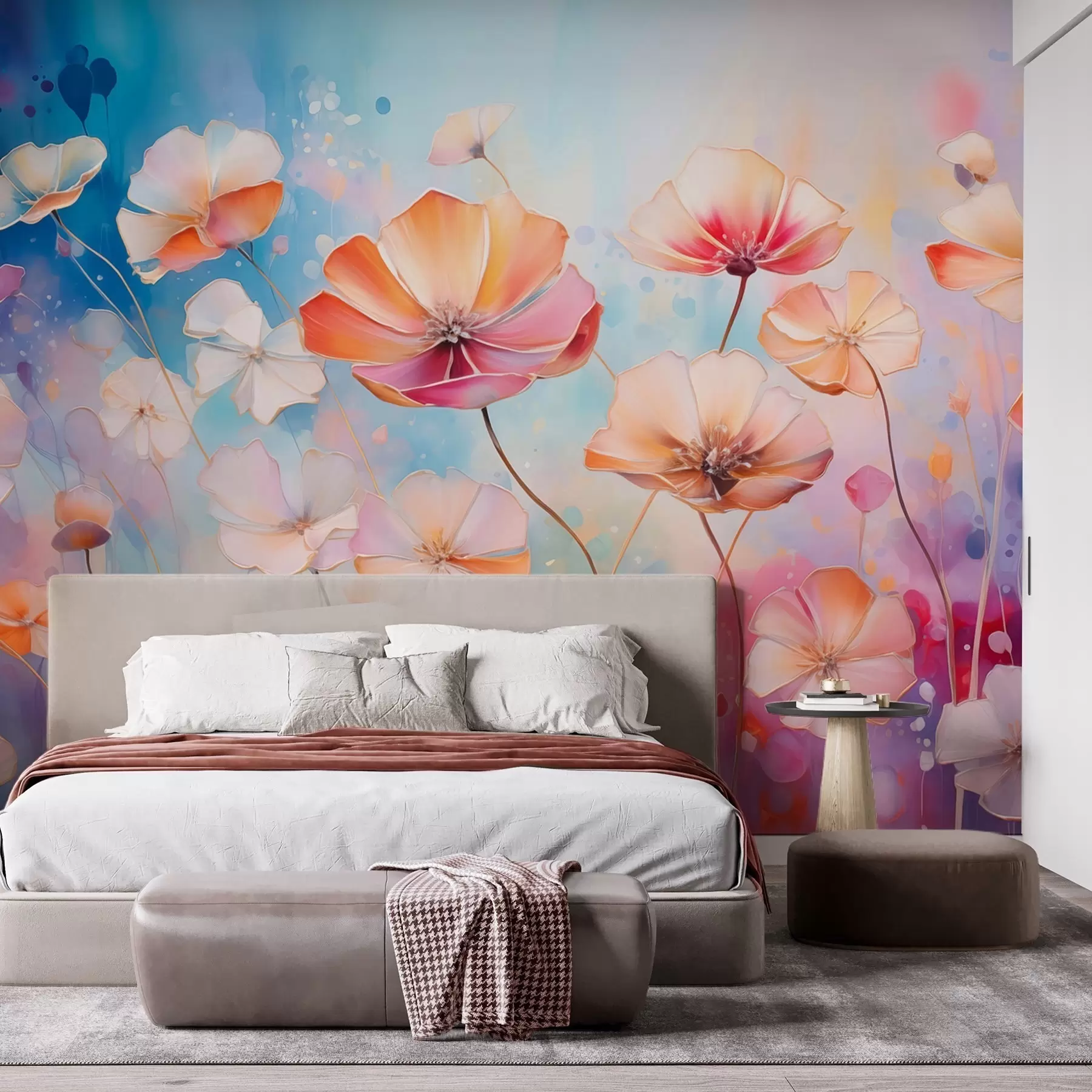 wall murals Bright wildflowers in watercolor splash style w09521