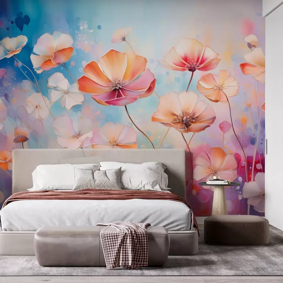wall murals Bright wildflowers in watercolor splash style w09521