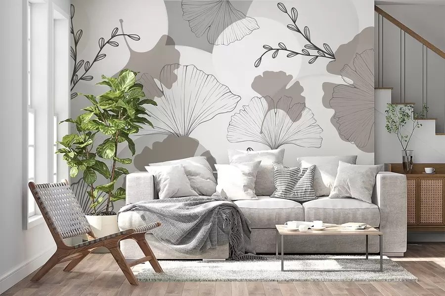 wall murals Minimalist ginkgo leaves w04913