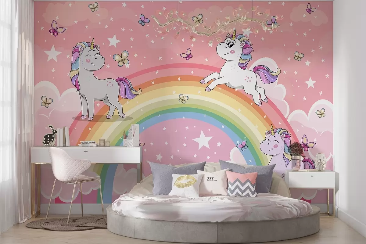 wall murals Unicorns on a rainbow w04930