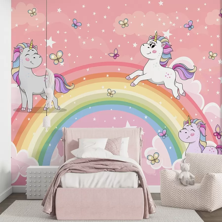 wall murals Unicorns on a rainbow w04930