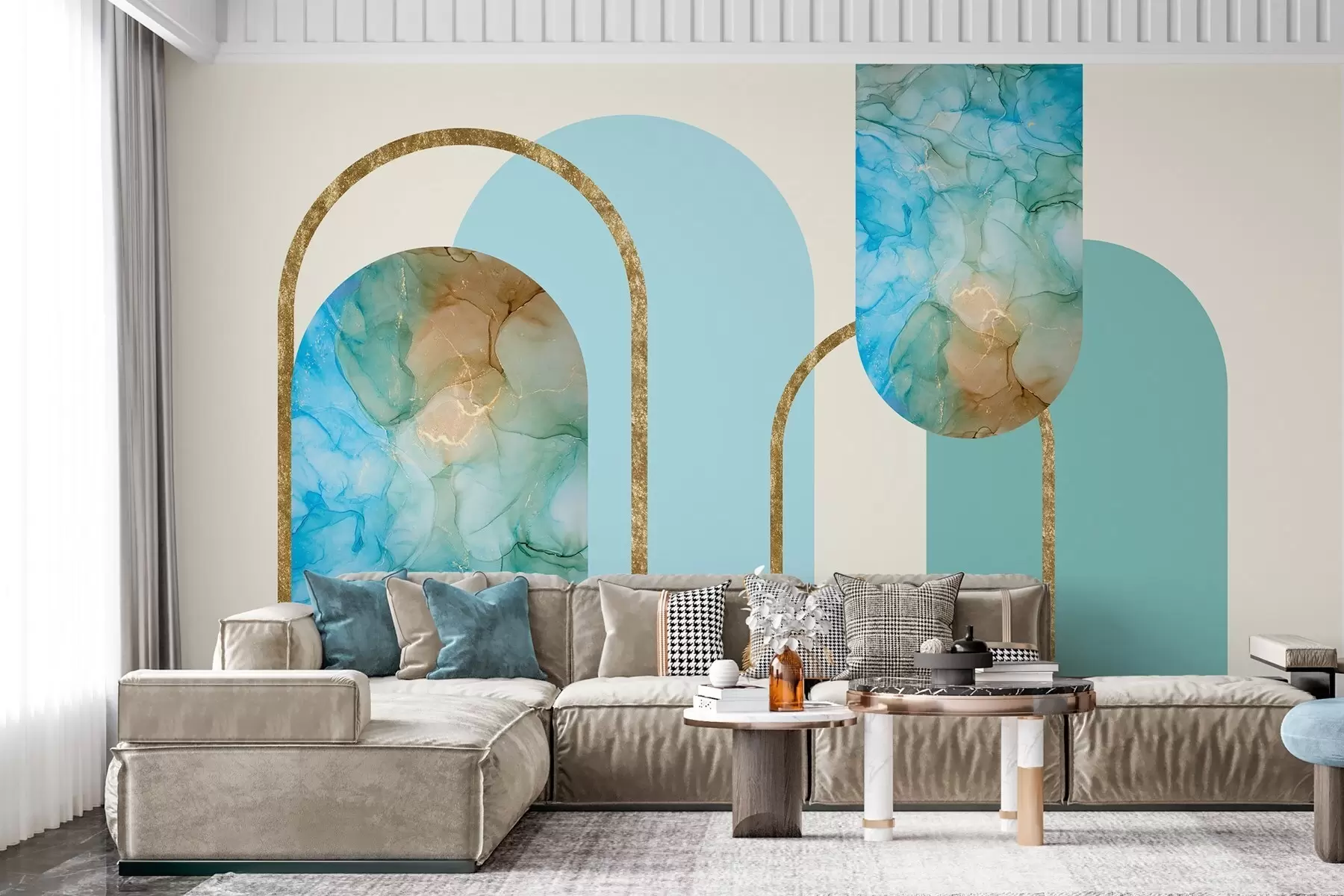 wall murals elegant arches with imitation marble in art deco style w04879