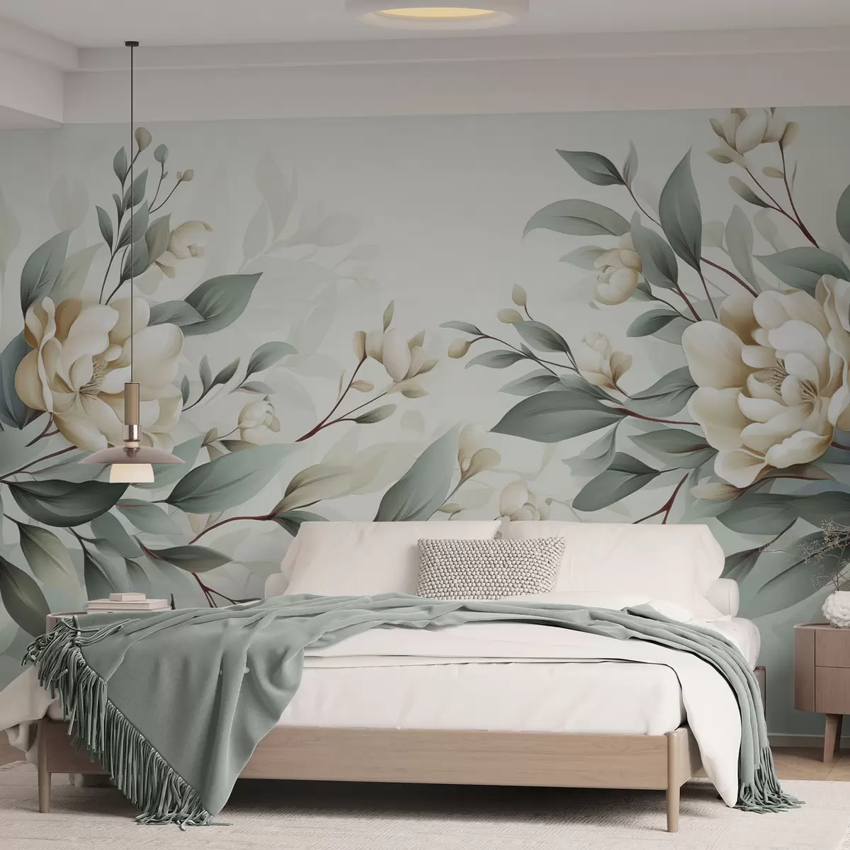 wall murals Foliage with flowers w04976