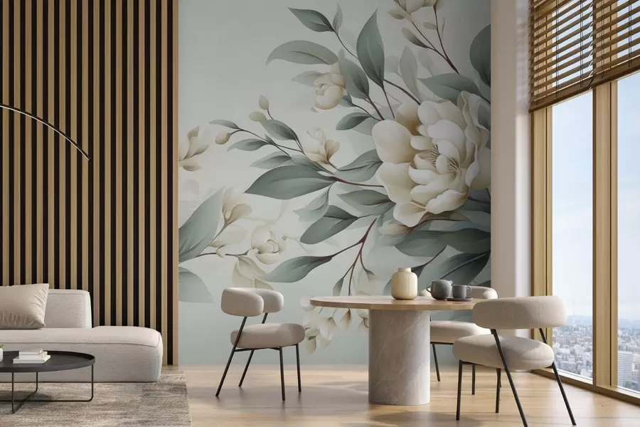 wall murals Foliage with flowers w04976