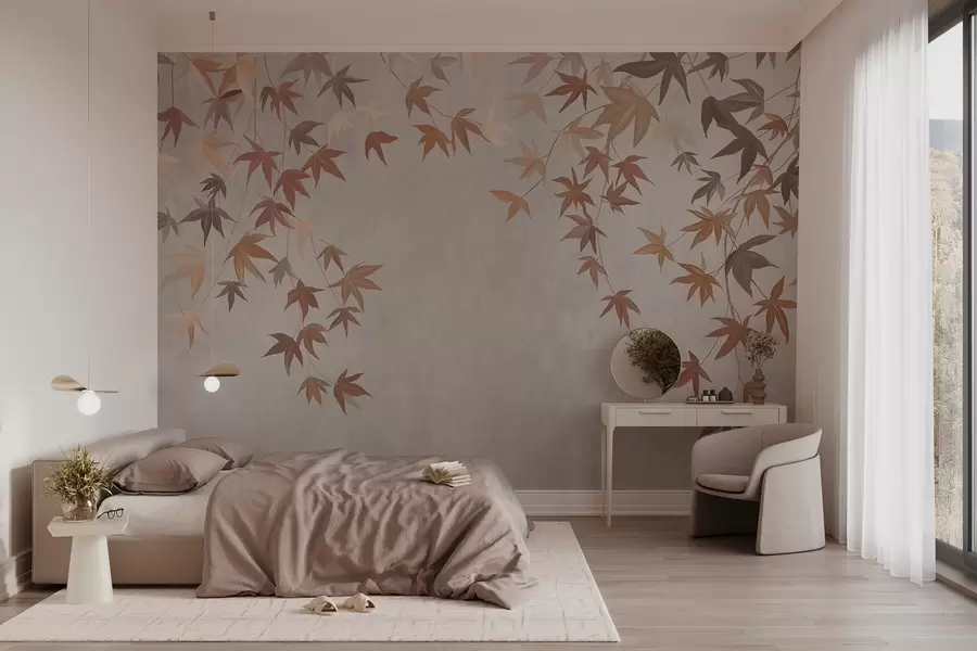 wall murals multicolored ivy leaves falling from above in the style of oil painting w04878