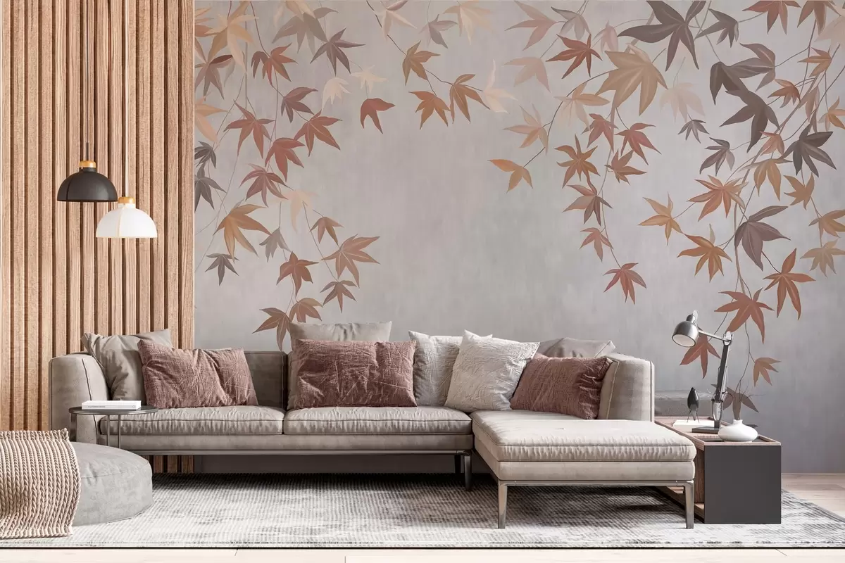 wall murals multicolored ivy leaves falling from above in the style of oil painting w04878