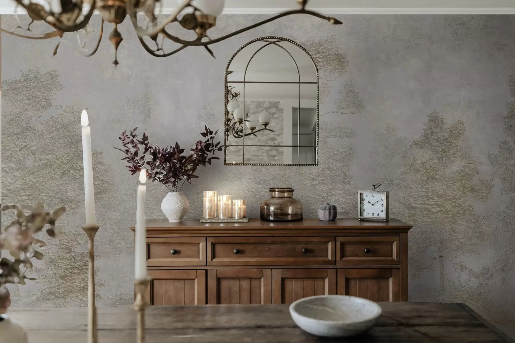 wall murals Misty forest with a white heron and soft texture w04953