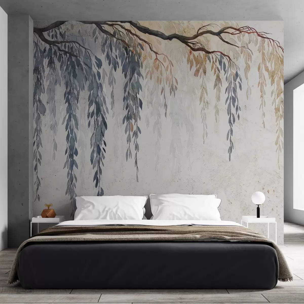 wall murals Hanging branch on concrete w04998