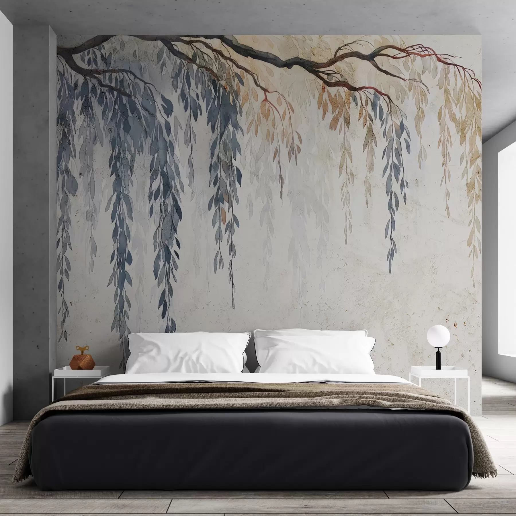wall murals Hanging branch on concrete w04998