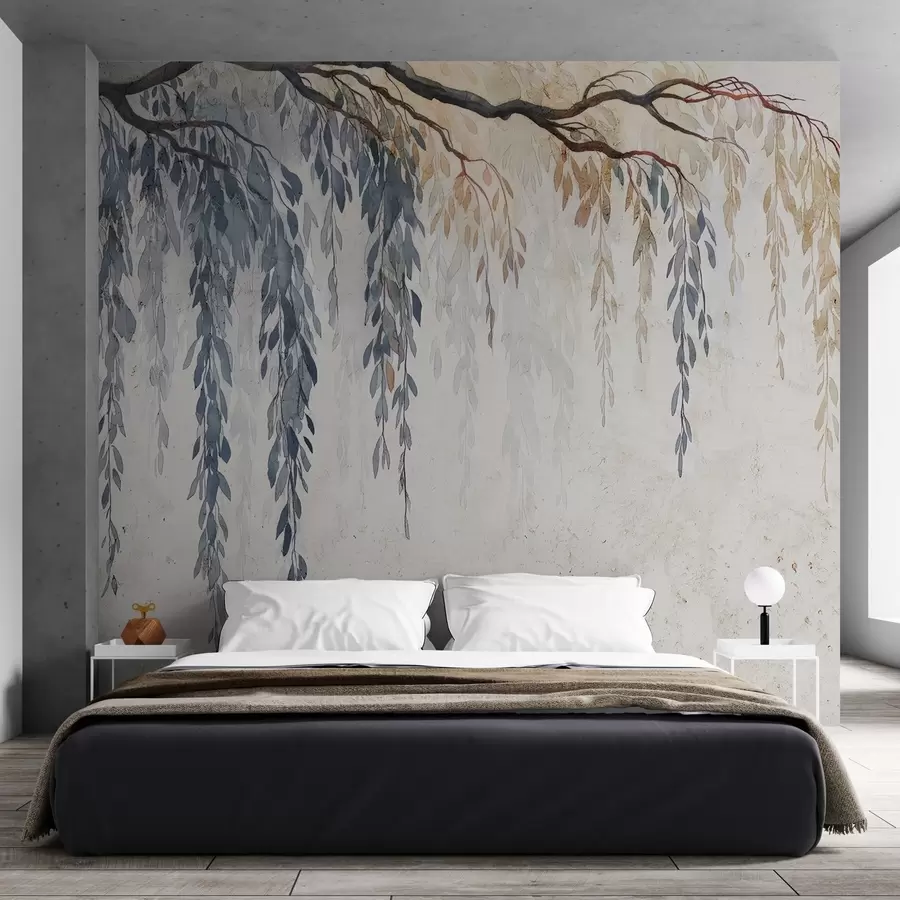wall murals Hanging branch on concrete w04998