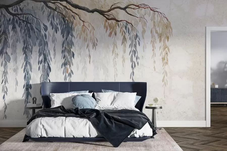 wall murals Hanging branch on concrete w04998