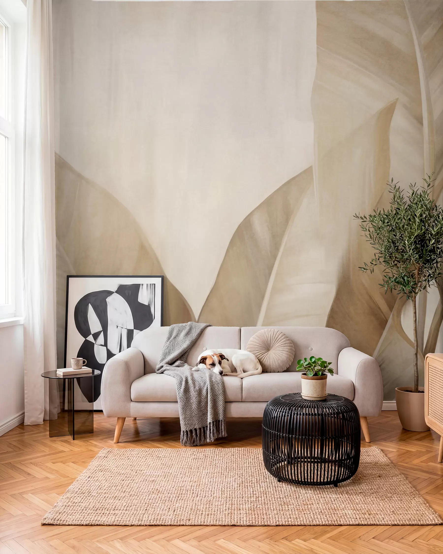 wall murals Banana Leaves in Sand w09586
