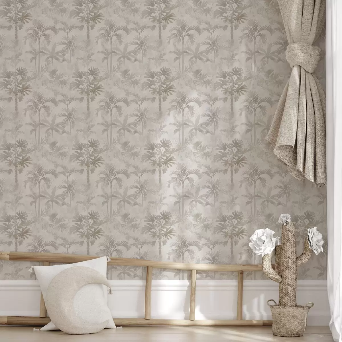 Wallpaper Misty palm grove in warm beige tones a00881