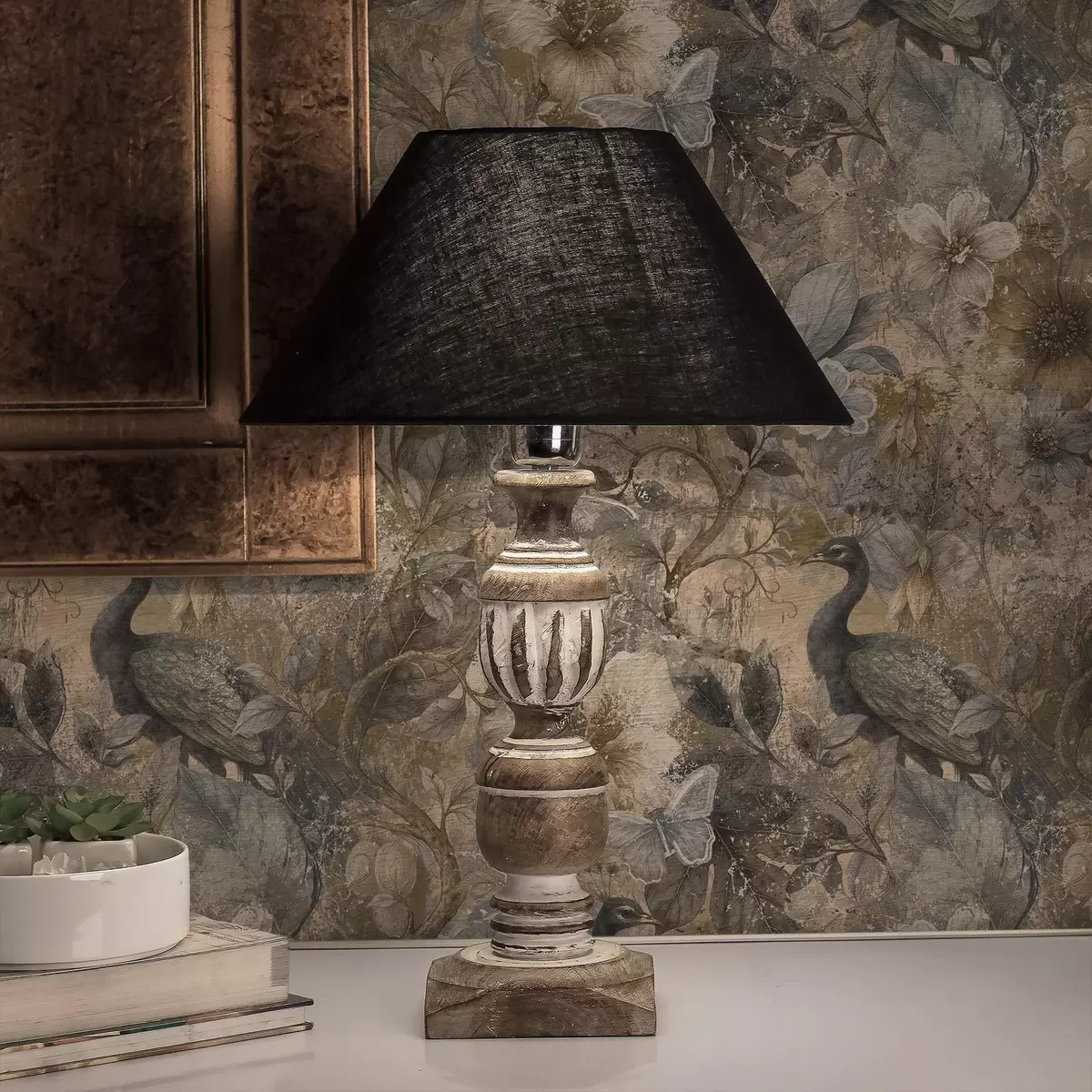 Wallpaper Aged floral collage with peacocks and butterflies a00897