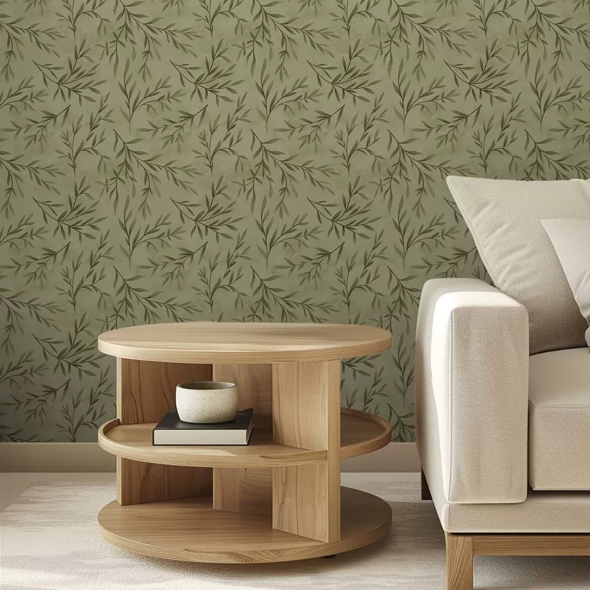 Wallpaper Olive sprigs on a muted yellow-green textured ground a00936