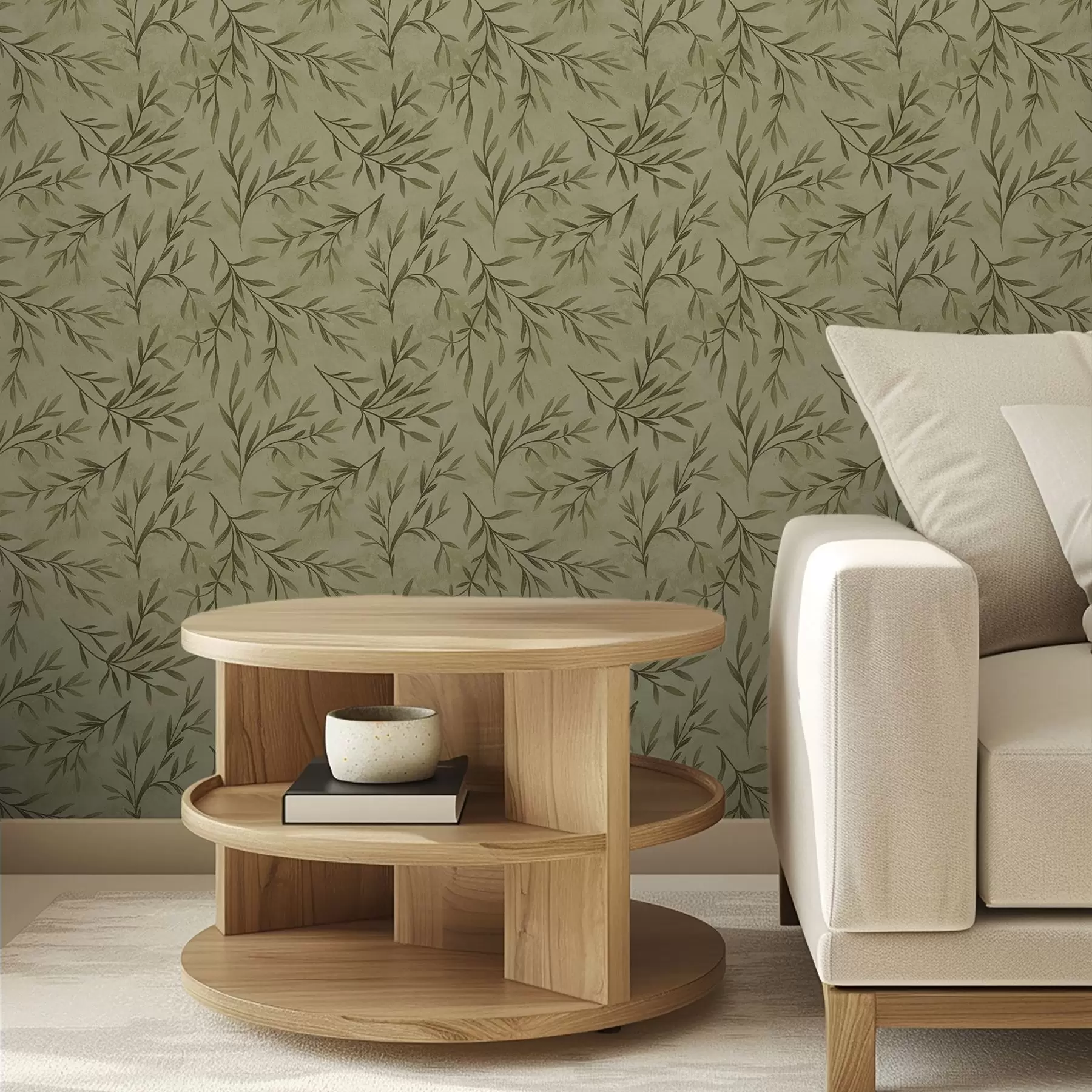 wall murals Olive sprigs on a muted yellow-green textured ground a00936