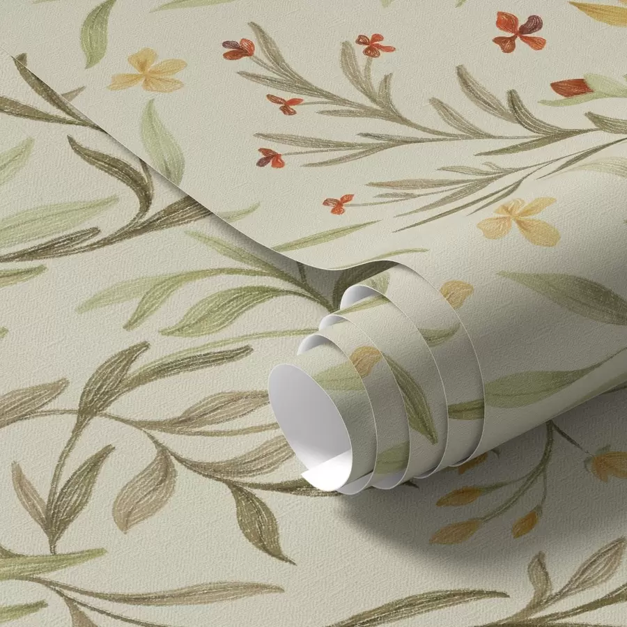 wall murals Yellow and red flowers on a light greenish background a00937