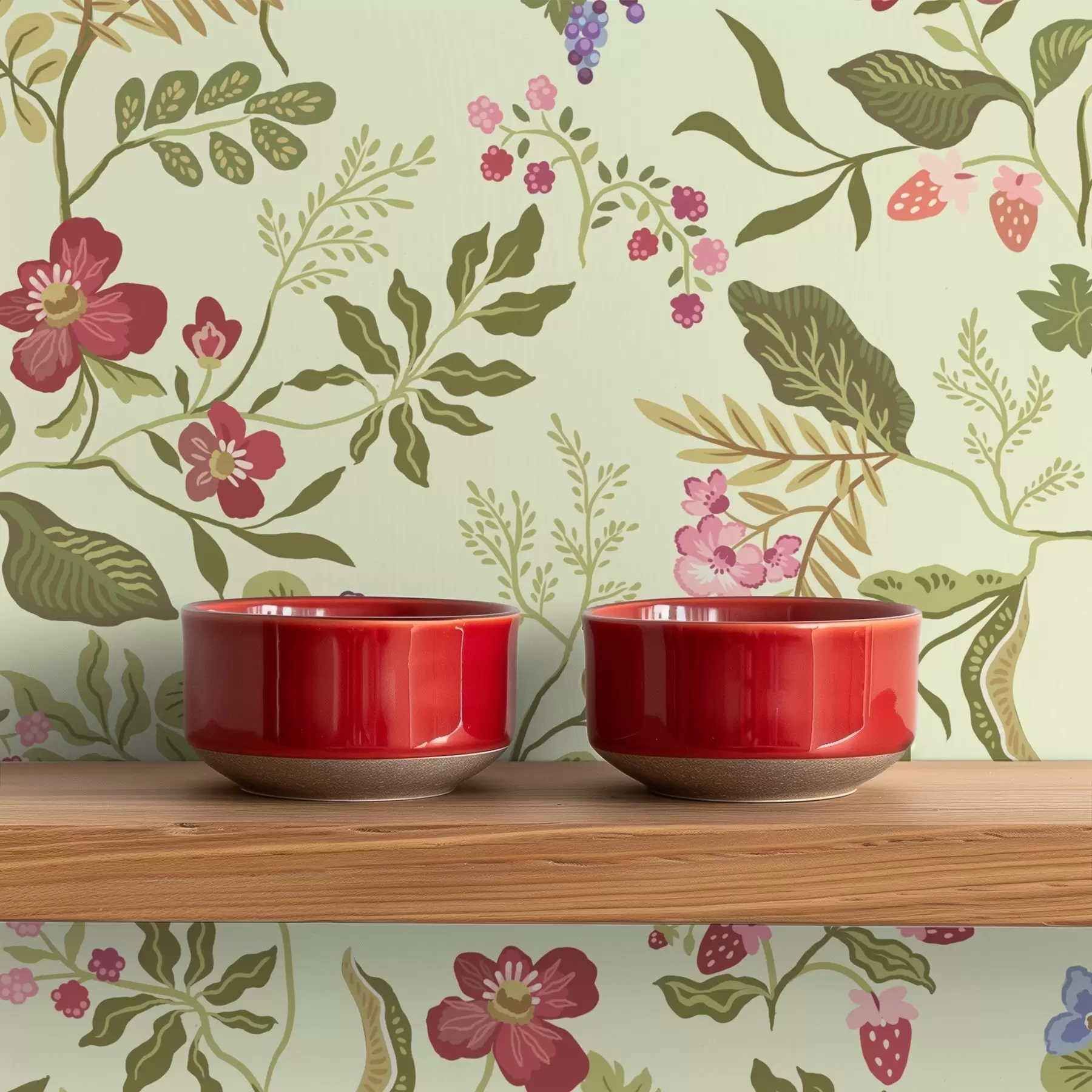 wall murals Blooming garden with berries, grapes and wildflowers a00961