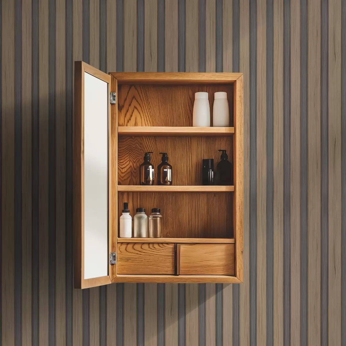 Wallpaper Vertical wooden slats with dark grey inserts a00991