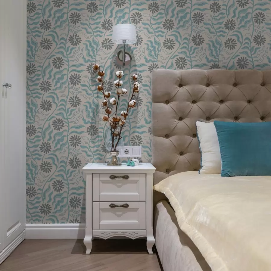 wall murals Abstract flowers and wavy leaves in soft blue tones a00998v1