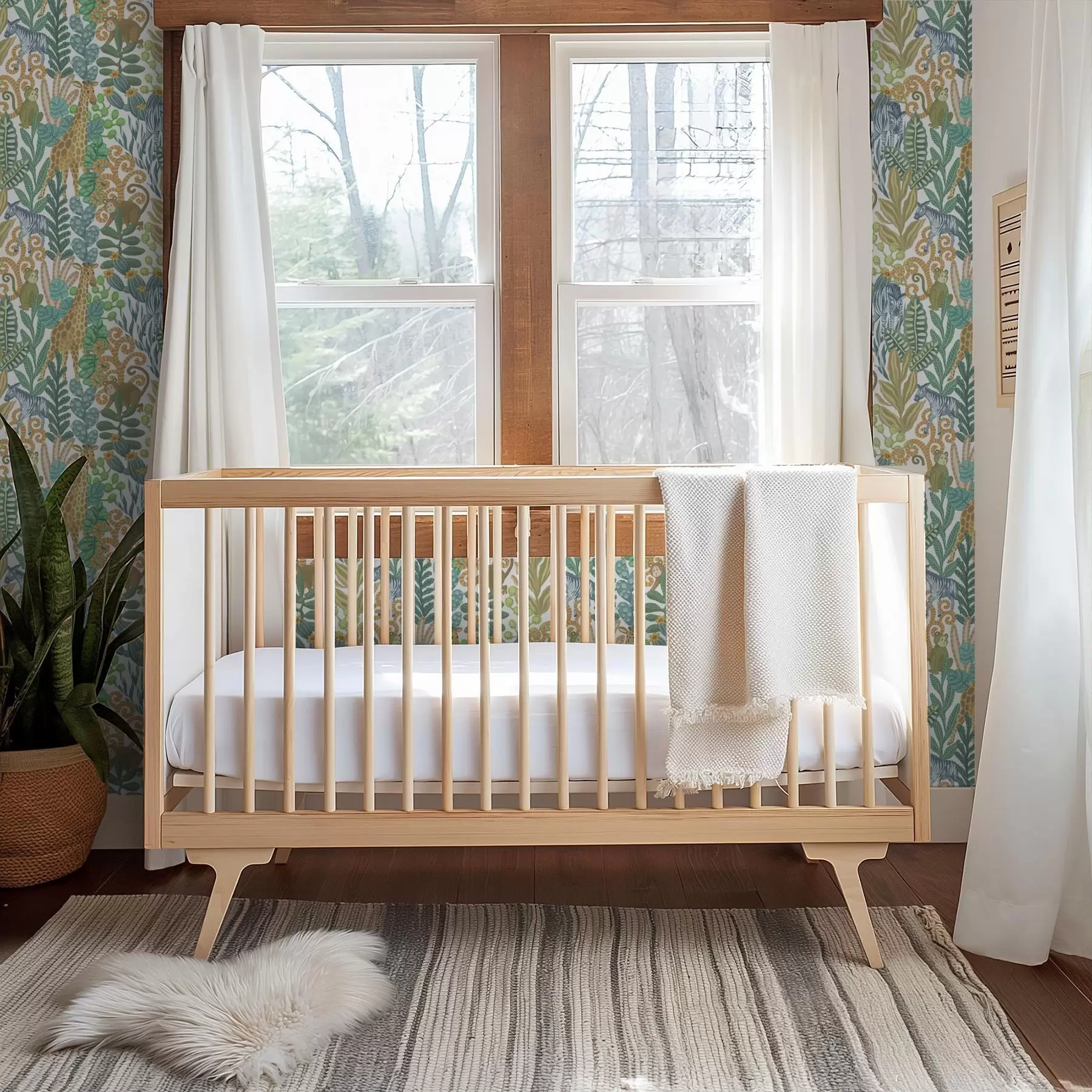 wall murals Cheerful savanna animals among leaves on a white background a01000