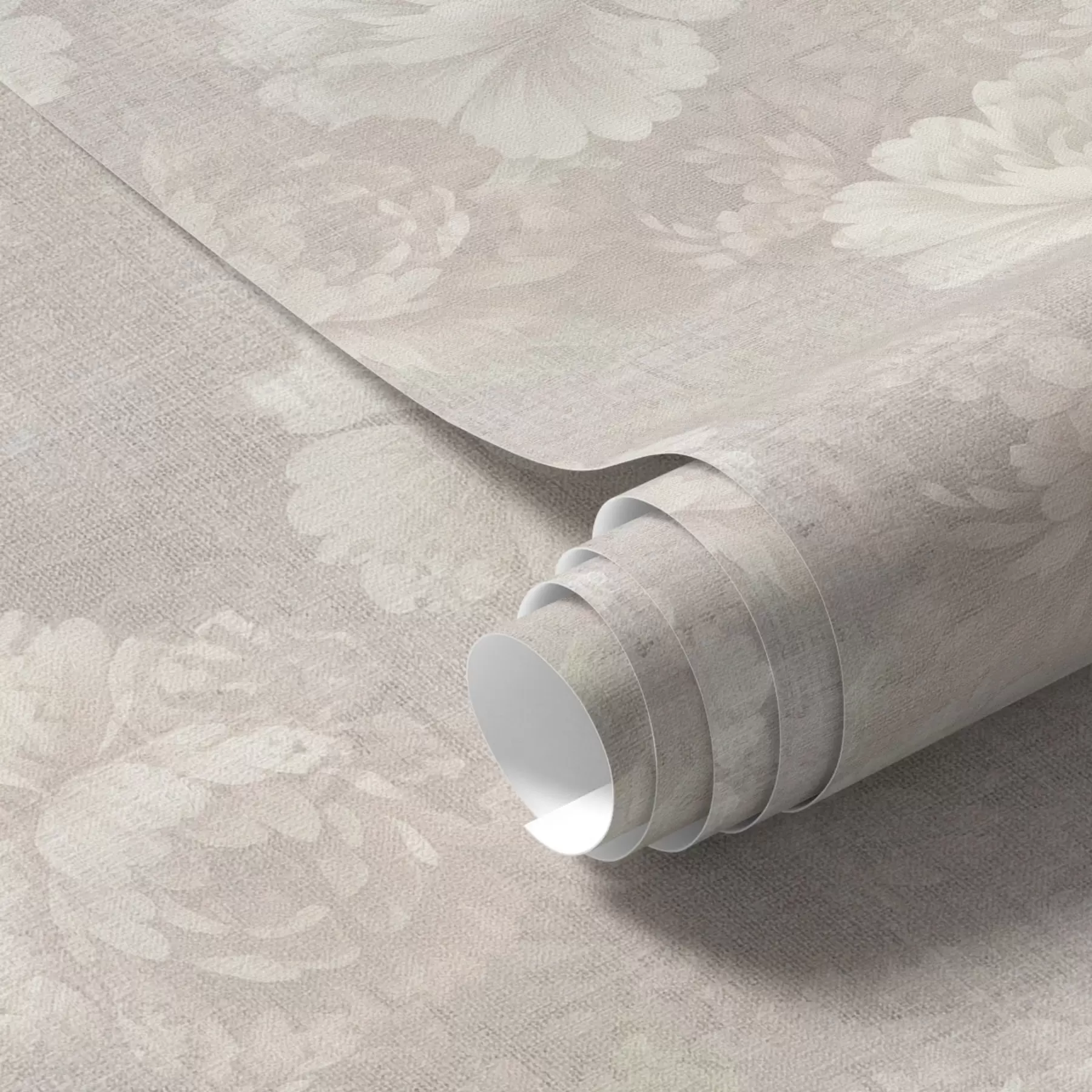 wall murals Faded peonies on linen texture in a soft beige palette a01018