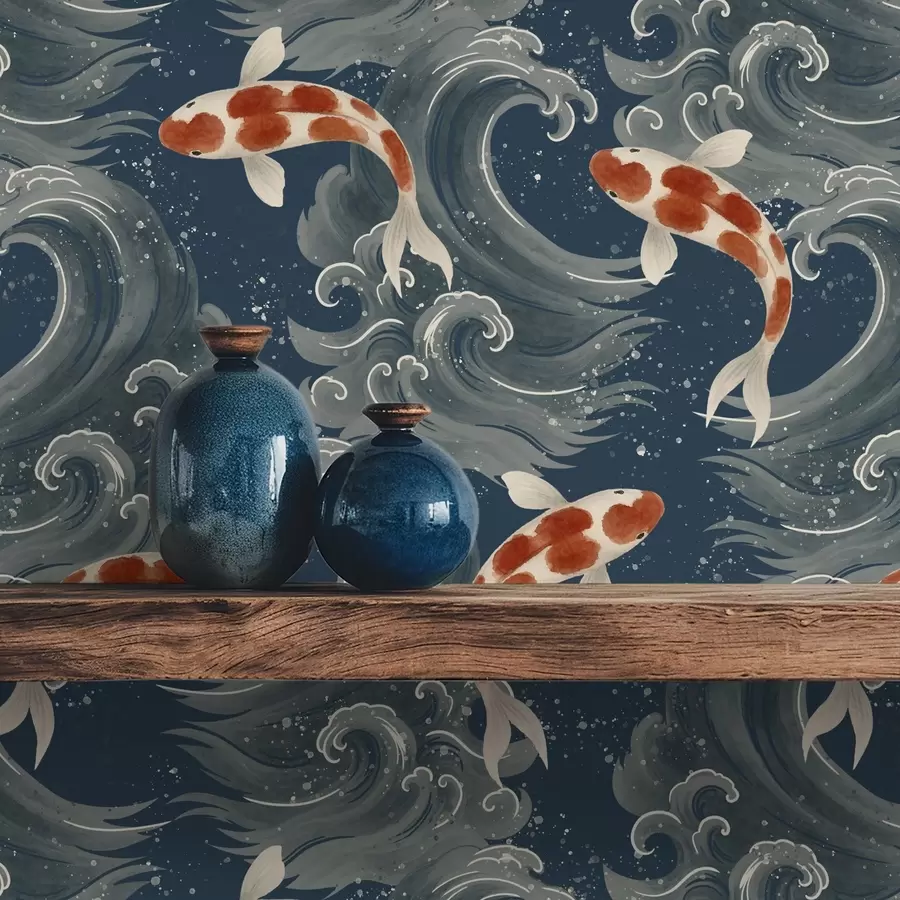 wall murals Koi fish swimming among dramatic ocean waves a01019