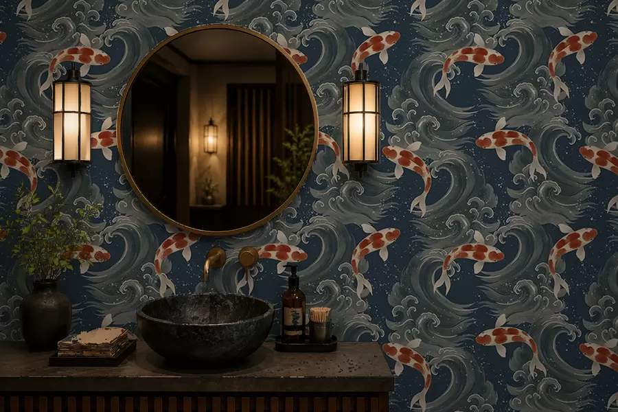 wall murals Koi fish swimming among dramatic ocean waves a01019