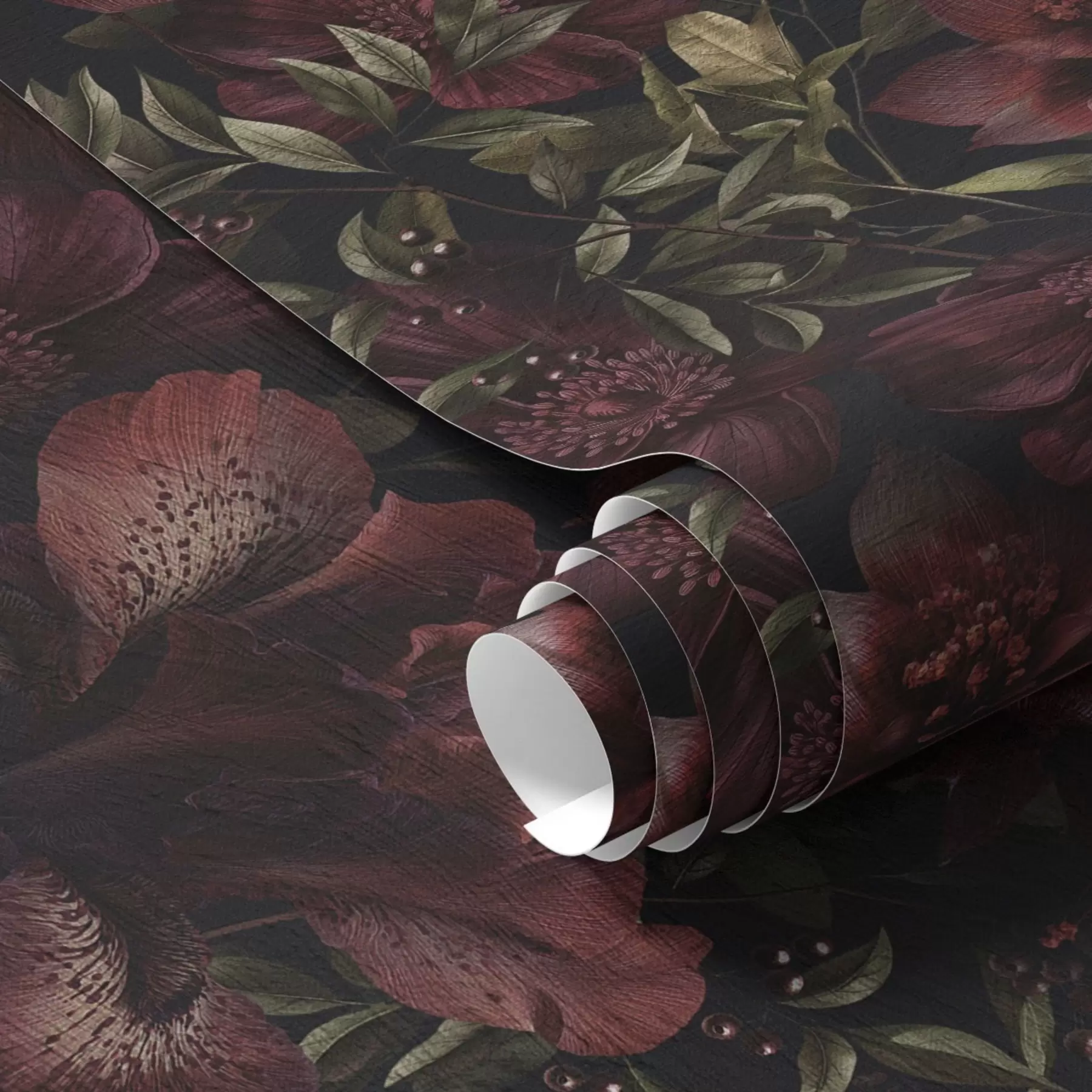 wall murals Rich burgundy flowers on a dark background a01032